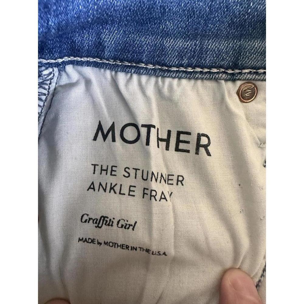 MOTHER The Stunner Ankle Fray Graffiti Girl Denim Distressed Jeans Women’s sz 24 - Picture 7 of 15